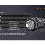 Folomov 18650S LED Flashlight - Nichia 219D - 900 Lumens - Includes 1 x 3.7V 2600mAh 18650 - Black