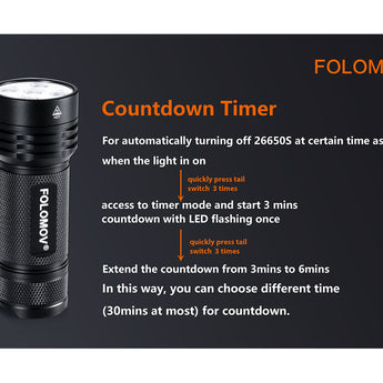Folomov 26650S LED Flashlight - 5 x CREE XP-G2 - 2000 Lumens - Includes 1 x 3.7V 5000mAh 26650
