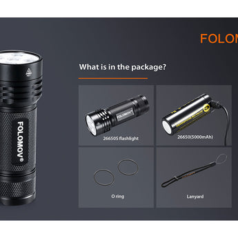 Folomov 26650S LED Flashlight - 5 x CREE XP-G2 - 2000 Lumens - Includes 1 x 3.7V 5000mAh 26650