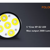 Folomov 26650S LED Flashlight - 5 x CREE XP-G2 - 2000 Lumens - Includes 1 x 3.7V 5000mAh 26650