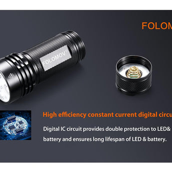 Folomov 26650S LED Flashlight - 5 x CREE XP-G2 - 2000 Lumens - Includes 1 x 3.7V 5000mAh 26650