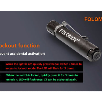 Folomov EDC-C1 Flashlight - Nichia E21A LED - 400 Lumens - Includes USB-Rechargeable Li-Ion Battery - Brass or Aluminum
