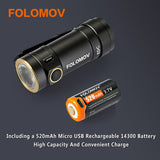 Folomov EDC-C2 LED Flashlight - CREE XT-E - 525 Lumens - Includes 1 x 3.7V 14300