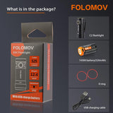 Folomov EDC-C2 LED Flashlight - CREE XT-E - 525 Lumens - Includes 1 x 3.7V 14300