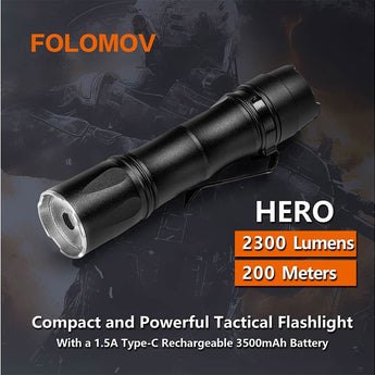 Folomov Hero LED Flashlight - CREE XHP50.2 - 2300 Lumens - Includes 1 x 18650