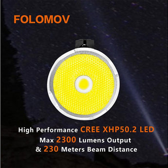 Folomov Hero LED Flashlight - CREE XHP50.2 - 2300 Lumens - Includes 1 x 18650