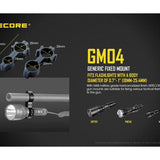 Nitecore GM04 Picatinny Rail Flashlight Mount - Fits Nitecore SRT6, SRT7, MT2C, MT25, MT26, MT40, MH25, and MH40 Flashlights