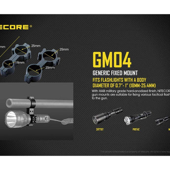 Nitecore GM04 Picatinny Rail Flashlight Mount - Fits Nitecore SRT6, SRT7, MT2C, MT25, MT26, MT40, MH25, and MH40 Flashlights