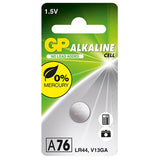 GP (Formerly Gold Peak) A76 1.5V Alkaline Coin Cell Battery - 1 Piece Tear Strip, Sold Individually
