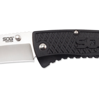 SOG Traction Folding Knife - 3.5-inch Straight Edge, Clip Point - Satin Finish - Black Handle - Clam Pack (TD1011-CP)