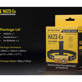 Nitecore HA23-EX Intrinsically Safe LED Headlamp - CREE XP-G - 100 Lumens - Uses 2 x AA