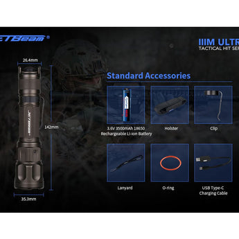 Jetbeam IIIM-ULTRA USB-C Rechargeable LED Flashlight - CREE XHP35 HD - 2000 Lumens - Includes 1 x 18650