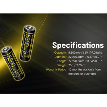 Nitecore NL2153HPi 21700 5300mAh 3.6V i Series Protected Lithium Ion (Li-ion) Button Top Battery