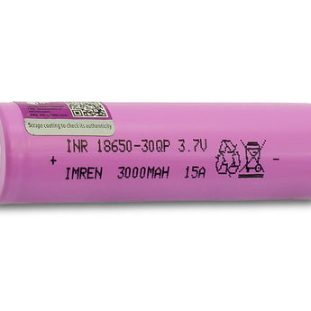 Imren 30QP INR 18650 3000mAh 3.7V Unprotected High-Drain 15A Lithium Ion (Li-ion) Flat Top Battery