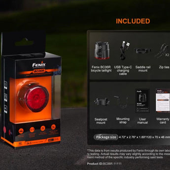 Fenix BC06R USB-C Rechargeable LED Bike Tail Light - 90 Lumens - Uses Built-in 560mAh Li-ion Battery Pack