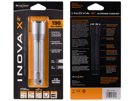 Inova X2D LED Flashlight - 190 Lumens - Titanium Finish - Uses 2 x AA