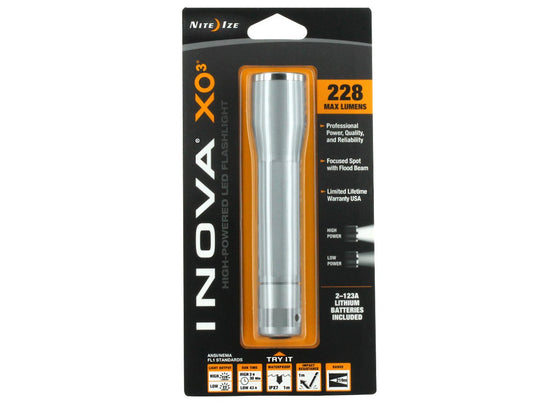 Inova XO3B LED Flashlight - Titanium Finish - Runs on 2 x CR123A Batteries (Included)