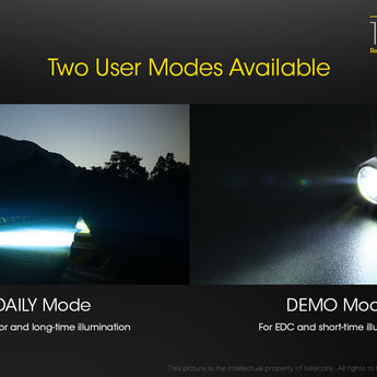 Nitecore TUP Information Slide - Two User Modes Available (Daily and Demo Mode)