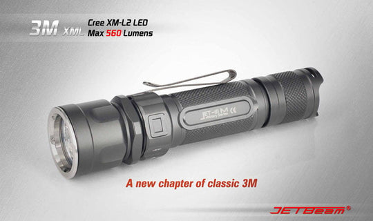 Jetbeam 3M Flashlight - CREE XM-L2 LED - 560 Lumens - Uses 2 x CR123A, 2 x RCR123A or 1 x 18650