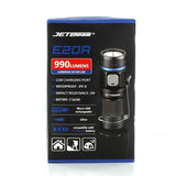 JETBeam E20R Rechargeable EDC LED Flashlight - SST40 N4 BC LED - 990 Lumens - Uses 1 x RCR123A (included) or 1 x CR123A