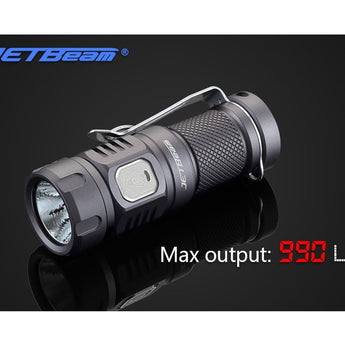 JETBeam E20R Rechargeable EDC LED Flashlight - SST40 N4 BC LED - 990 Lumens - Uses 1 x RCR123A (included) or 1 x CR123A