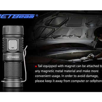 JETBeam E20R Rechargeable EDC LED Flashlight - SST40 N4 BC LED - 990 Lumens - Uses 1 x RCR123A (included) or 1 x CR123A