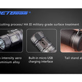 JETBeam E20R Rechargeable EDC LED Flashlight - SST40 N4 BC LED - 990 Lumens - Uses 1 x RCR123A (included) or 1 x CR123A