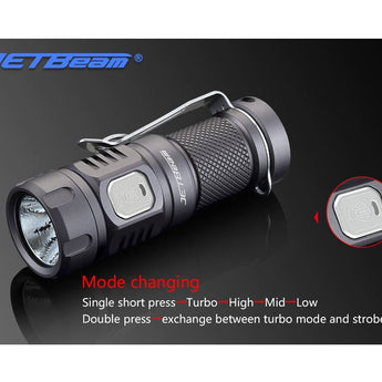 JETBeam E20R Rechargeable EDC LED Flashlight - SST40 N4 BC LED - 990 Lumens - Uses 1 x RCR123A (included) or 1 x CR123A