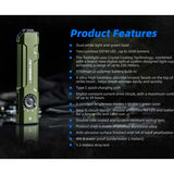 JETBeam E26 UV Kunai USB-C Rechargeable LED Flashlight - 2000 Lumens - Luminus SST40 - Uses Built-in 1700mAh Li-Poly Battery Pack - Military Grey, Military Green, Orange