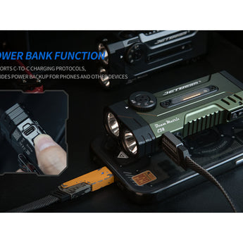 Jetbeam E28 USB-C Rechargeable LED Flashlight - 3300 Lumens - Spot, Flood, RGB Sidelight, UV, and Green Laser - Includes 2 x 3500mAh 18650 - Green or Gray