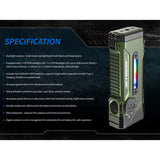 Jetbeam E28 USB-C Rechargeable LED Flashlight - 3300 Lumens - Spot, Flood, RGB Sidelight, UV, and Green Laser - Includes 2 x 3500mAh 18650 - Green or Gray