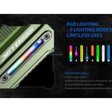 Jetbeam E28 USB-C Rechargeable LED Flashlight - 3300 Lumens - Spot, Flood, RGB Sidelight, UV, and Green Laser - Includes 2 x 3500mAh 18650 - Green or Gray