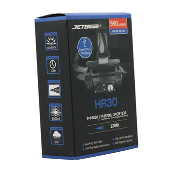 JETBeam HR30 USB-C Rechargeable Headlamp - SST40 N5 White LED with 2 x Red LEDs - 950 Lumens - Uses 1 x 18650 (Included) or 1 x Unprotected 20700 or 2 x CR123As