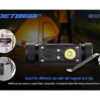 JETBeam HR30 USB-C Rechargeable Headlamp - SST40 N5 White LED with 2 x Red LEDs - 950 Lumens - Uses 1 x 18650 (Included) or 1 x Unprotected 20700 or 2 x CR123As
