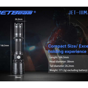 JETBeam IIIM Pro 2017 Version Tactical Flashlight - CREE XHP35 E2 LED - 1450 Lumens - Uses 1 x 18650 (Included) or 2 x CR123A