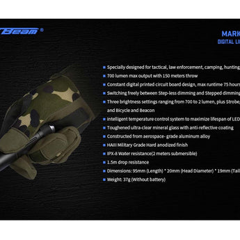 JETBeam Jet Mark 1 IBS EDC LED Flashlight - CREE XPL - 700 Lumens - Includes 1 x USB-C Rechargeable 14500