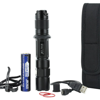 JETBeam TH15 Tactical Rechargeable Flashlight - CREE XHP35 E2 - 1300 Lumens - Uses 1 x 18650 (included) or 2 x CR123A