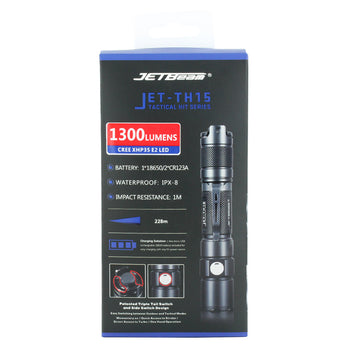JETBeam TH15 Tactical Rechargeable Flashlight - CREE XHP35 E2 - 1300 Lumens - Uses 1 x 18650 (included) or 2 x CR123A