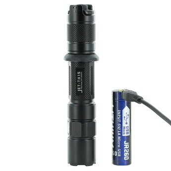 JETBeam TH15 Tactical Rechargeable Flashlight - CREE XHP35 E2 - 1300 Lumens - Uses 1 x 18650 (included) or 2 x CR123A
