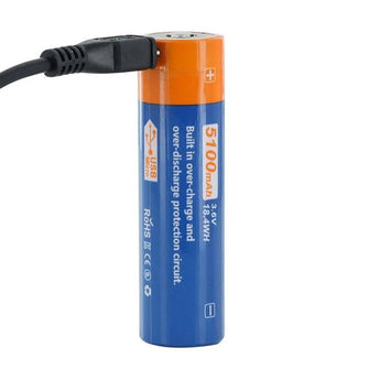 JETBeam JR51 21700 5100mAh 3.7V Protected High-Drain Lithium Ion (Li-ion) Button Top Battery with Built-In Micro USB Charging Port