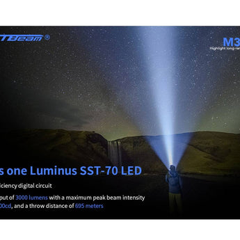 JETBeam M30 LED Flashlight - Luminus SST70 - 3000 Lumens - Includes 2 x USB-C Rechargeable 18350