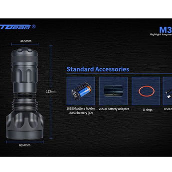 JETBeam M30 LED Flashlight - Luminus SST70 - 3000 Lumens - Includes 2 x USB-C Rechargeable 18350