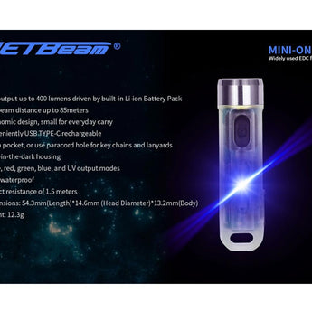 Jetbeam Mini One SC Rechargeable LED Keylight - 400 Lumens - Uses Built-in Li-ion Battery Pack