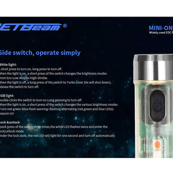 Jetbeam Mini One SC Rechargeable LED Keylight - 400 Lumens - Uses Built-in Li-ion Battery Pack