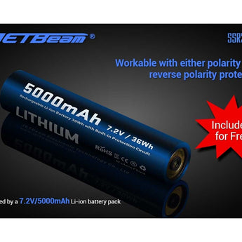 Jetbeam SSR50 Rechargeable LED Search Light - CREE XHP70.2 P2 1C - 3650 Lumens - Includes 7.2V 5000mAh Built-In Battery Pack