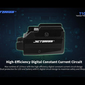 JETBeam T10L USB-C Rechargeable LED Weapon Light with Red or Green Laser - CREE XP-L HI - 680 Lumens - 655nm - Uses Built-in 400mAh Li-Poly Battery Pack