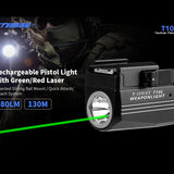 JETBeam T10L USB-C Rechargeable LED Weapon Light with Red or Green Laser - CREE XP-L HI - 680 Lumens - 655nm - Uses Built-in 400mAh Li-Poly Battery Pack