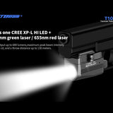 JETBeam T10L USB-C Rechargeable LED Weapon Light with Red or Green Laser - CREE XP-L HI - 680 Lumens - 655nm - Uses Built-in 400mAh Li-Poly Battery Pack