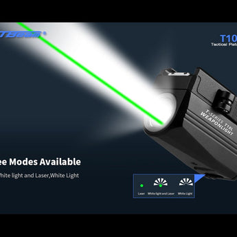 JETBeam T10L USB-C Rechargeable LED Weapon Light with Red or Green Laser - CREE XP-L HI - 680 Lumens - 655nm - Uses Built-in 400mAh Li-Poly Battery Pack