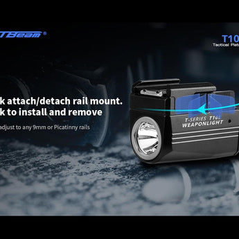 JETBeam T10L USB-C Rechargeable LED Weapon Light with Red or Green Laser - CREE XP-L HI - 680 Lumens - 655nm - Uses Built-in 400mAh Li-Poly Battery Pack